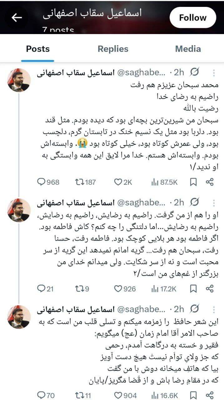 اشک‌های تلخ سقاب اصفهانی برای فرزندی که رفت؛ دومین جگرگوشه هم پر کشید!